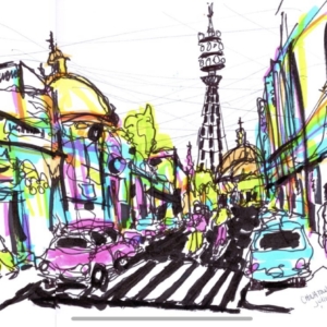 Chinatown Mexico City, continuous line sketch by Meagan Burns